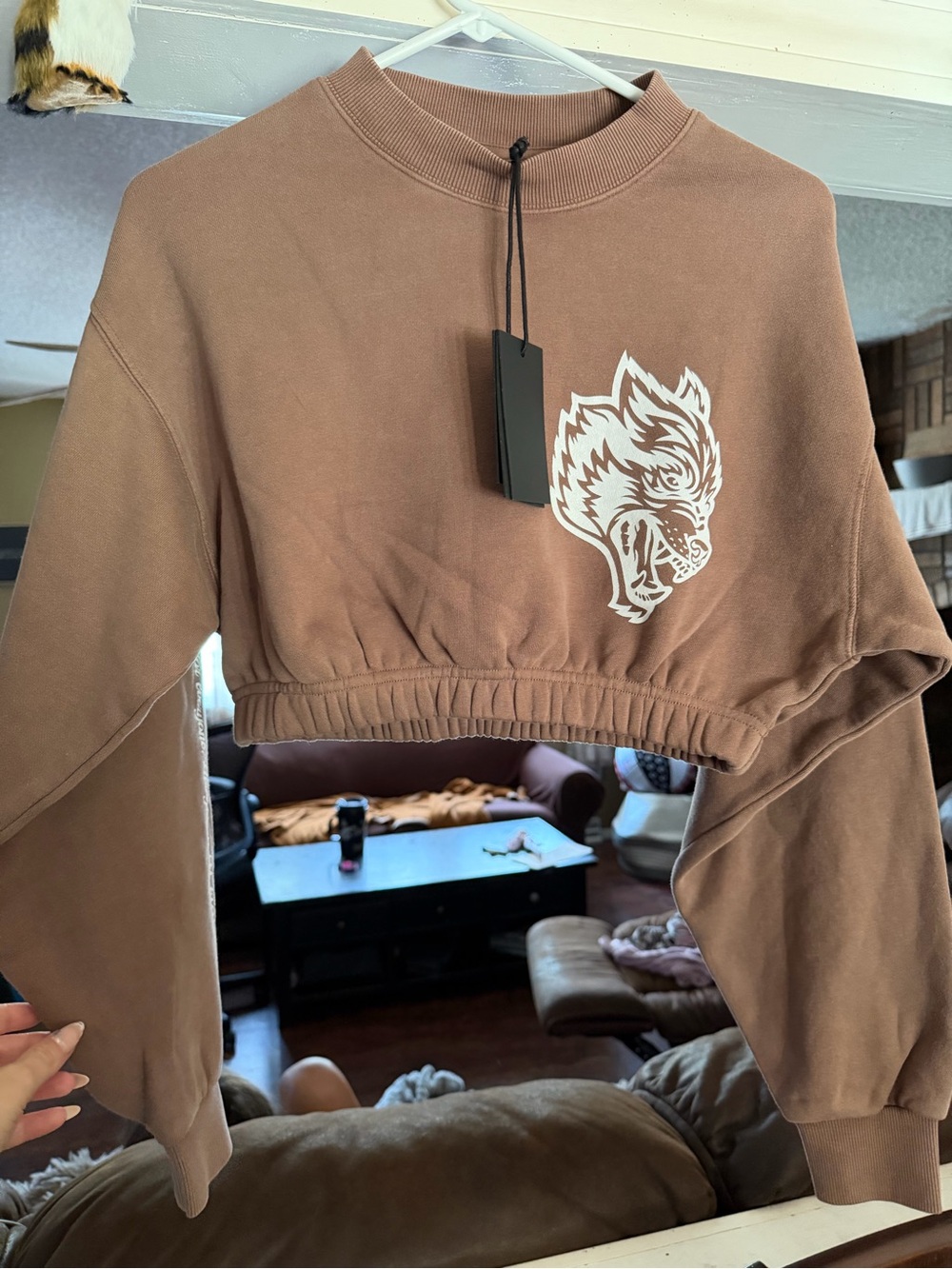 Darc Sport Cropped Brown Wolf Graphic Sweatshirt